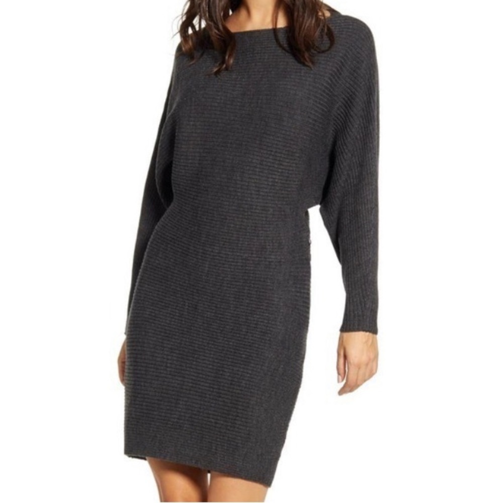 All In Favor Sweater Dress Dolman Sleeve Bat Wing Grey Size Medium